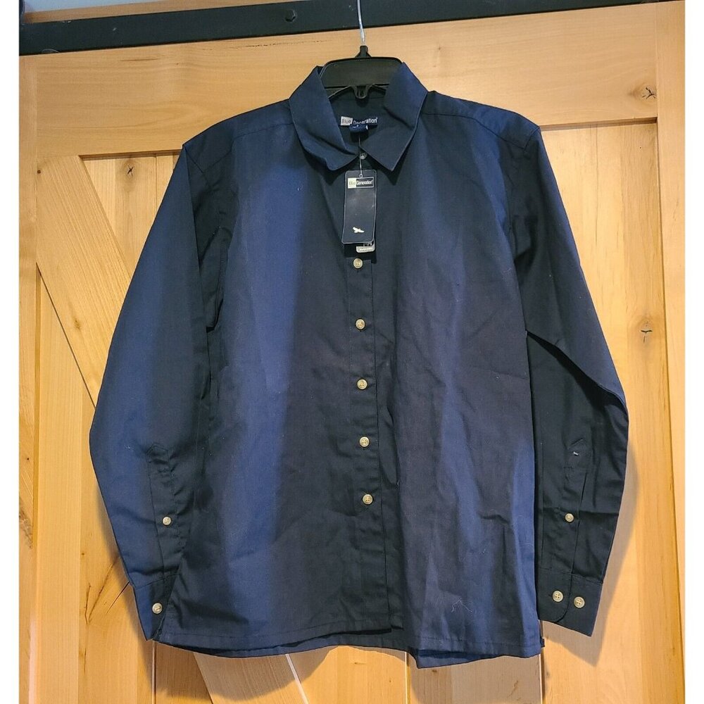 NWT Women Sz S Blue Generation Shirt Long Sleeve Button Navy Cuff Pleat Uniform